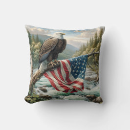 Bald-Adler mit amerikanischer Flagge auf Baumzweig Kissen