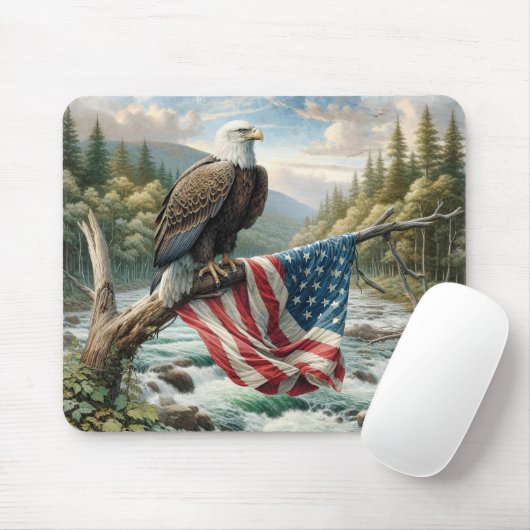 Bald-Adler mit amerikanischer Flagge auf Baumzweig Mousepad (Mit Mouse)