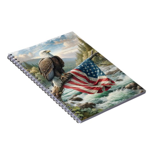 Bald-Adler mit amerikanischer Flagge auf Baumzweig Notizblock (Rechte Seite)