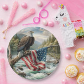 Bald-Adler mit amerikanischer Flagge auf Baumzweig Pappteller (Party)