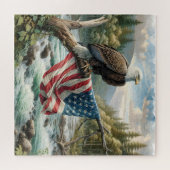 Bald-Adler mit amerikanischer Flagge auf Baumzweig Puzzle (Horizontal)