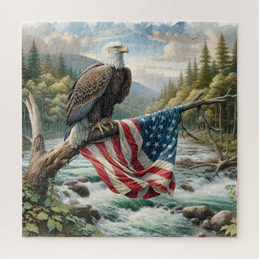 Bald-Adler mit amerikanischer Flagge auf Baumzweig Puzzle (Vertikal)