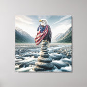 Bald-Adler mit amerikanischer Flagge auf Cairn Leinwanddruck (Vorderseite)