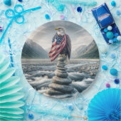 Bald Adler mit amerikanischer Flagge auf einem Cai Pappteller (Party)