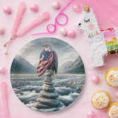 Bald Adler mit amerikanischer Flagge auf einem Cai Pappteller (Party)