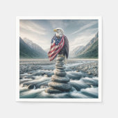 Bald Adler mit amerikanischer Flagge auf einem Cai Serviette (Vorderseite)