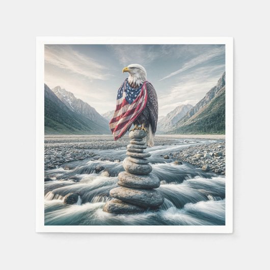 Bald Adler mit amerikanischer Flagge auf einem Cai Serviette (Vorderseite)