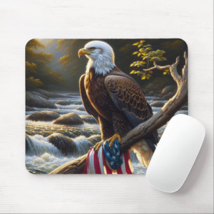 Bald-Adler mit amerikanischer Flagge auf einer Zwe Mousepad