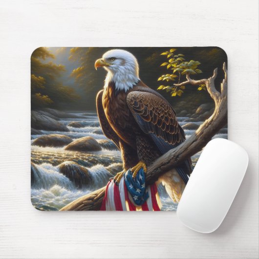 Bald-Adler mit amerikanischer Flagge auf einer Zwe Mousepad (Mit Mouse)