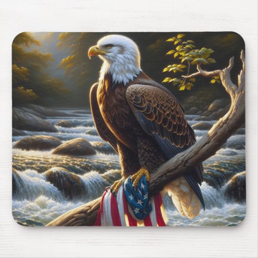Bald-Adler mit amerikanischer Flagge auf einer Zwe Mousepad (Vorne)