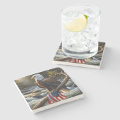 Bald-Adler mit amerikanischer Flagge auf einer Zwe Steinuntersetzer (Seitenansicht)