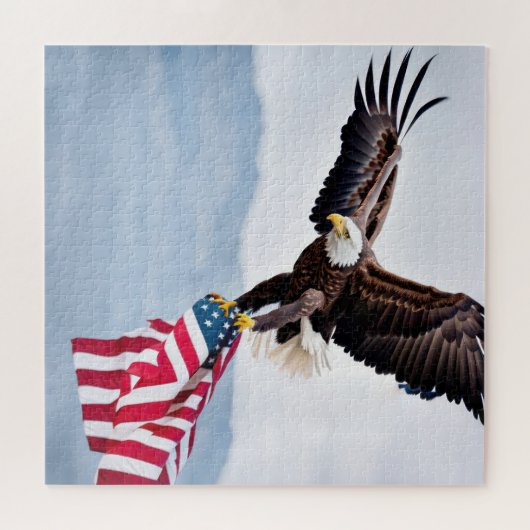 Bald-Adler mit amerikanischer Flagge Puzzle (Horizontal)