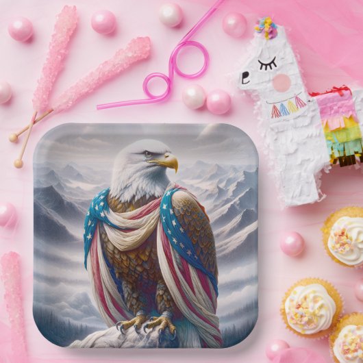 Bald Adler mit einer Träne und amerikanischer Flag Pappteller (Party)