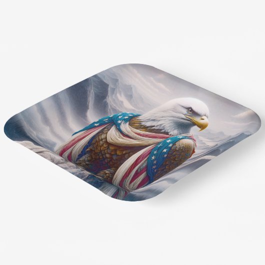 Bald Adler mit einer Träne und amerikanischer Flag Pappteller (Gewinkelt)