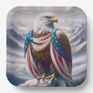 Bald Adler mit einer Träne und amerikanischer Flag Pappteller