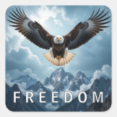 Bald Adler mit FREEDOM Text Quadratischer Aufkleber (Vorderseite)