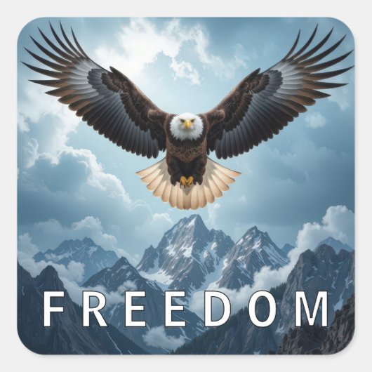 Bald Adler mit FREEDOM Text Quadratischer Aufkleber (Vorderseite)