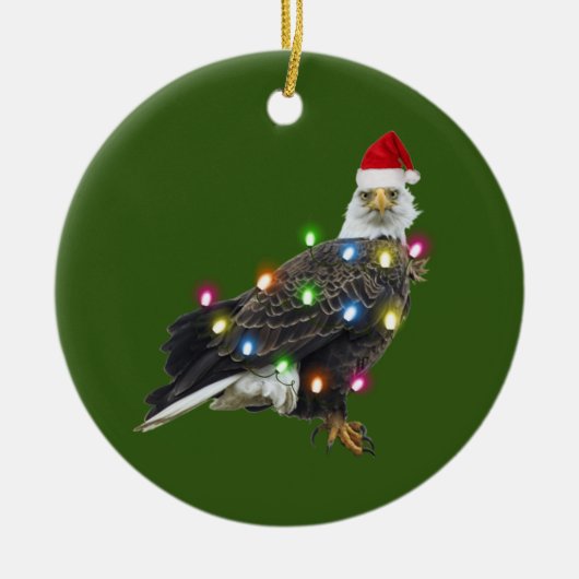 Bald Adler mit Hat Lights Weihnachten Keramik Ornament (Vorne)