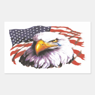 Bald-Adler mit Tear - USA-Flagge im Hintergrund Rechteckiger Aufkleber