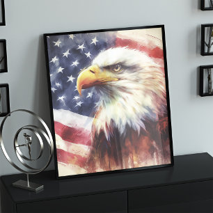 Bald-Adler mit USA-Flagge Fotodruck