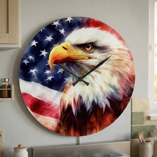 Bald-Adler mit USA-Flagge Große Wanduhr