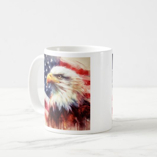 Bald-Adler mit USA-Flagge Kaffeetasse (Vorderseite Links)