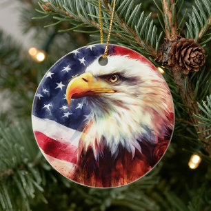 Bald-Adler mit USA-Flagge Keramik Ornament