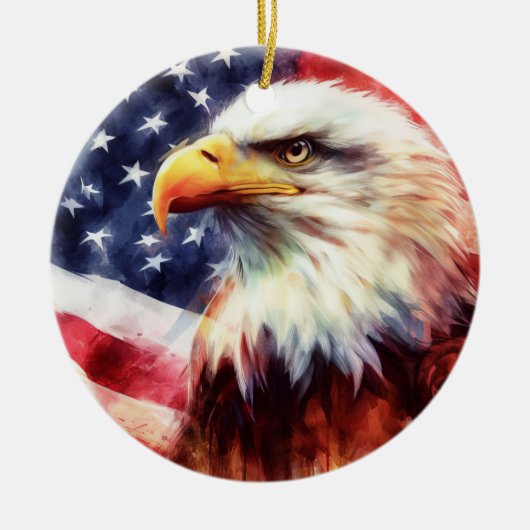 Bald-Adler mit USA-Flagge Keramik Ornament (Vorne)