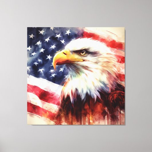 Bald-Adler mit USA-Flagge Leinwanddruck (Vorderseite)