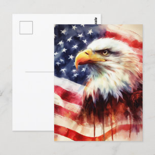Bald-Adler mit USA-Flagge Postkarte
