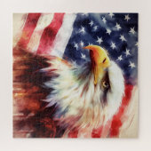 Bald-Adler mit USA-Flagge Puzzle (Horizontal)