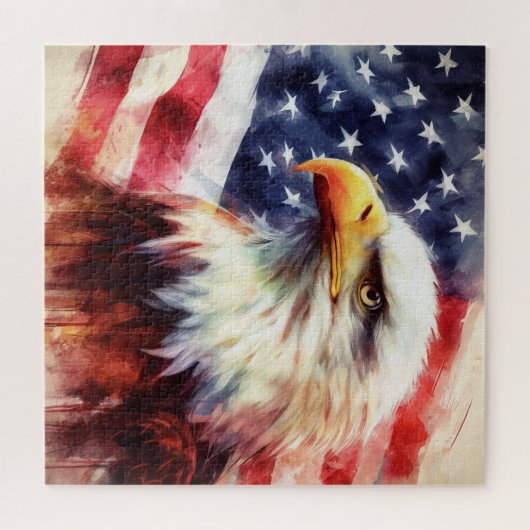 Bald-Adler mit USA-Flagge Puzzle (Horizontal)