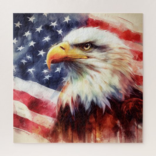 Bald-Adler mit USA-Flagge Puzzle (Vertikal)