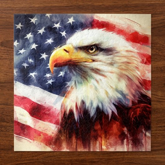 Bald-Adler mit USA-Flagge Puzzle