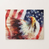 Bald-Adler mit USA-Flagge Puzzle (Horizontal)