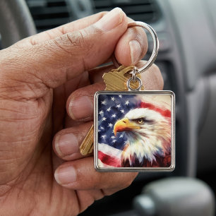 Bald-Adler mit USA-Flagge Schlüsselanhänger