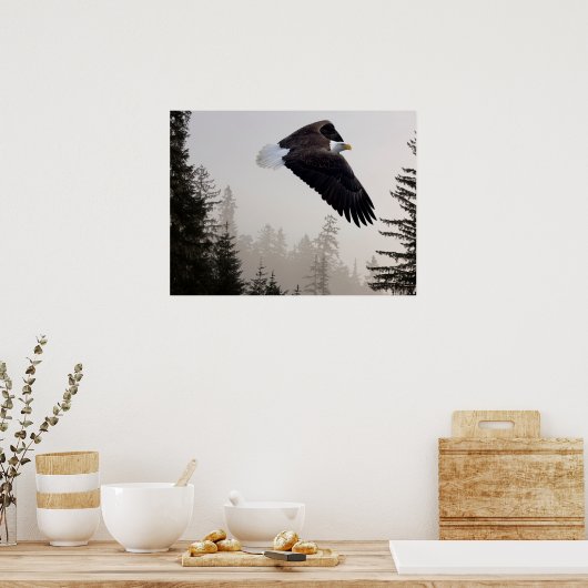 Bald-Adler stürzt durch Nebel Poster (Küche)