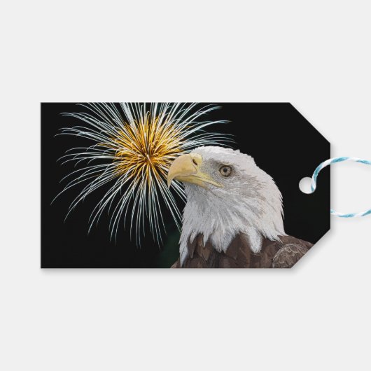 Bald Adler und Feuerwerke Geschenkanhänger (Vorderseite (Horizontal))