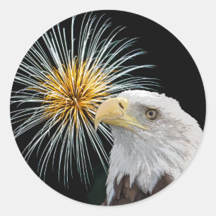Bald Adler und Feuerwerke Runder Aufkleber