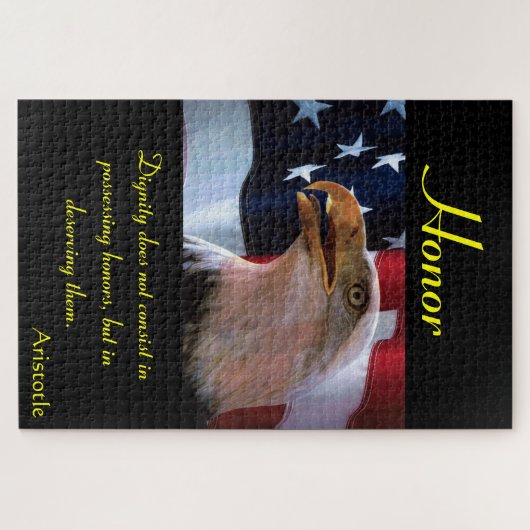 Bald-Adler vor einer amerikanischen Flagge Puzzle (Horizontal)