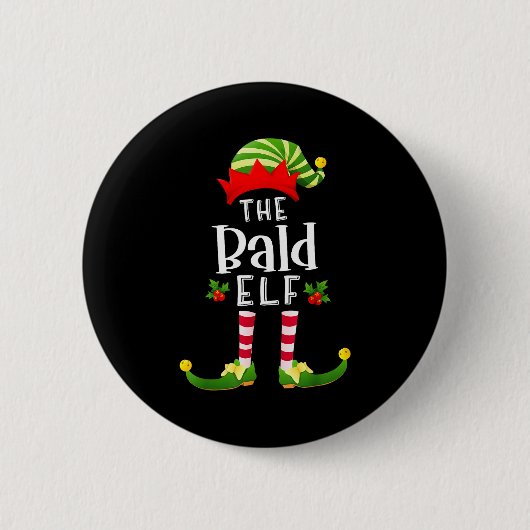 Bald Christmas Elf Matching Pajama X-mas Party  Button (Vorderseite)