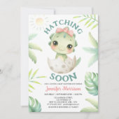 Bald Dinosaur Baby Dusche Mädchen Pink Bow Einladung (Vorderseite)