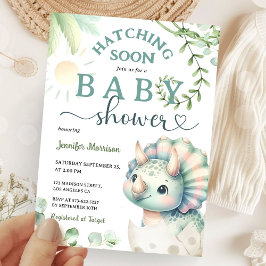 Bald Dinosaur Babydusche Mädchen Pink Grün Einladung