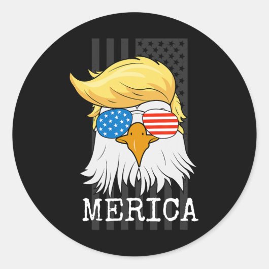 Bald Eagle 4. Juli Trump Flag Funny Runder Aufkleber (Vorderseite)