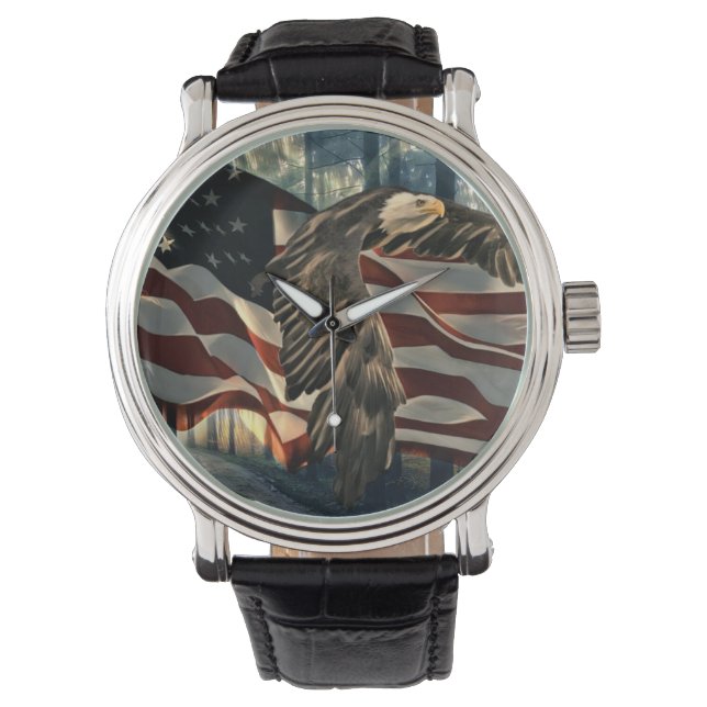 Bald Eagle American Flag Country Road Armbanduhr (Vorderseite)