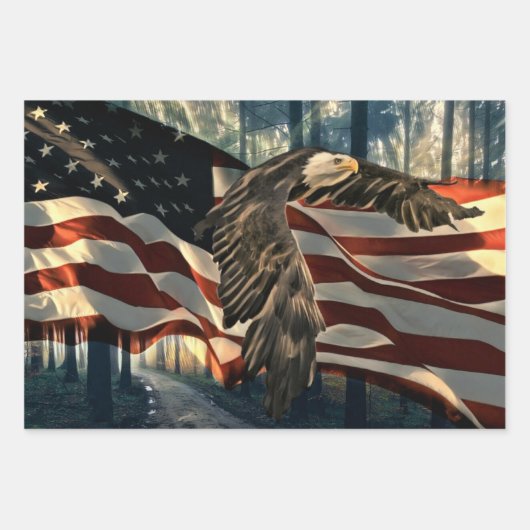Bald Eagle American Flag Country Road Geschenkpapier Set (Vorderseite)
