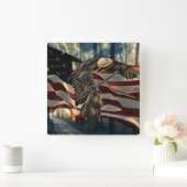 Bald Eagle American Flag Country Road Quadratische Wanduhr (Zuhause)