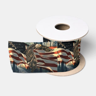 Bald Eagle American Flag Country Road Satinband