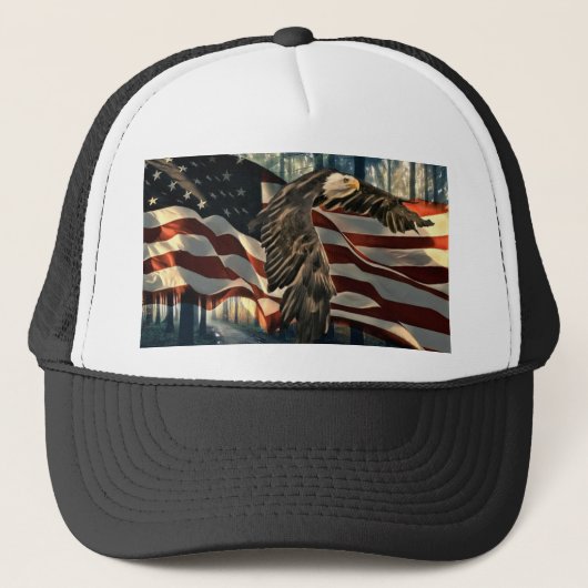 Bald Eagle American Flag Country Road Truckerkappe (Vorderseite)