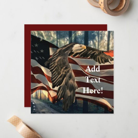 Bald Eagle American Flag Note Card Mitteilungskarte (Vorderseite/Rückseite Beispiel)